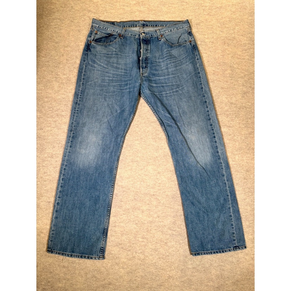 Levis 501 Regular Jeans‎ Mens 38x32 Blue Whiskering Denim Classic Straight Leg